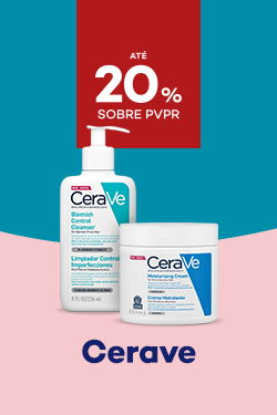 Marca Cerave com destaque promocional de até 20% sobre preço de Venda ao Público Recomendado